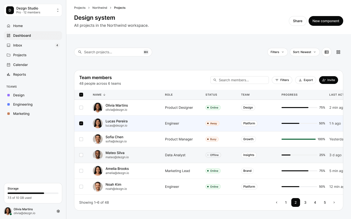 Team table — Dezgn DS block